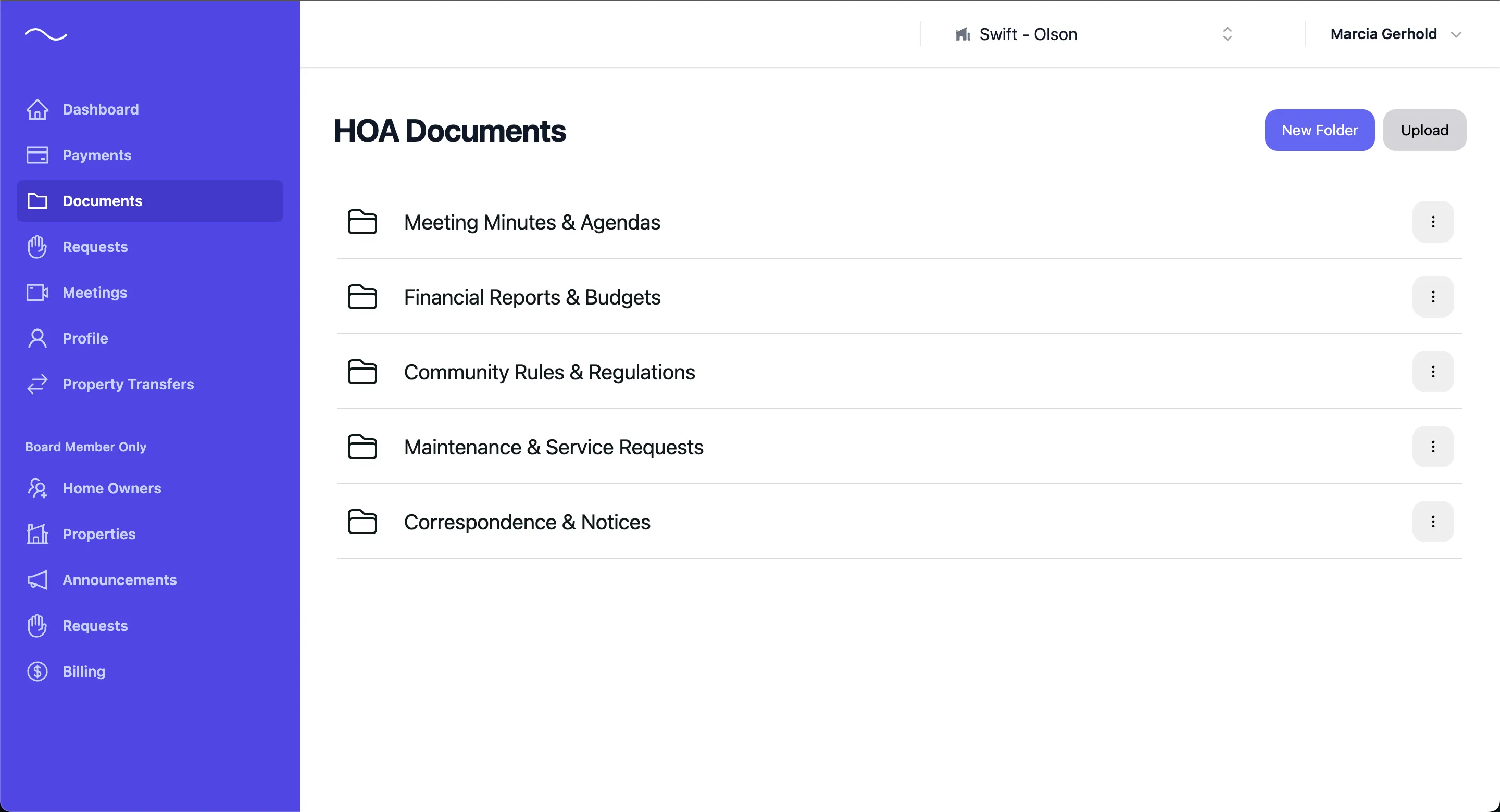 Screenshot of the HOA Companion homeowner association software document management system for easy access to governing documents and records.